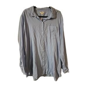 NWT Goodthreads Blue Pocket Long Sleeve Tunic Swiss Dot Button Down Top Woman 2X